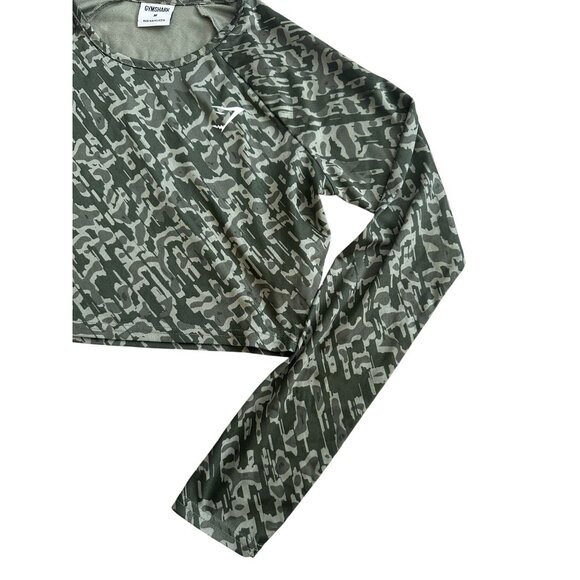 GYMSHARK Camo Long Sleeve Crop Top Size Medium - Picture 4 of 7